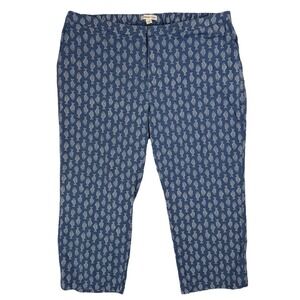 Coldwater Creek Linen Blend Straight Ankle Pants Size‎ 24 Coastal Fish Print